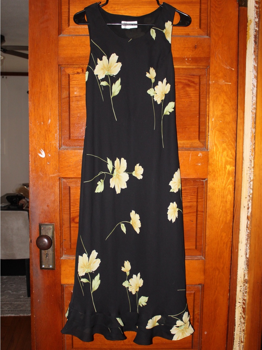 Black Floral Midi Dress with Yellow Flowers